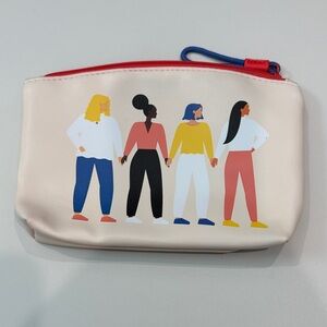 ipsy Pink Cosmetic Pouch with Multicolor Illustration and Red Zip